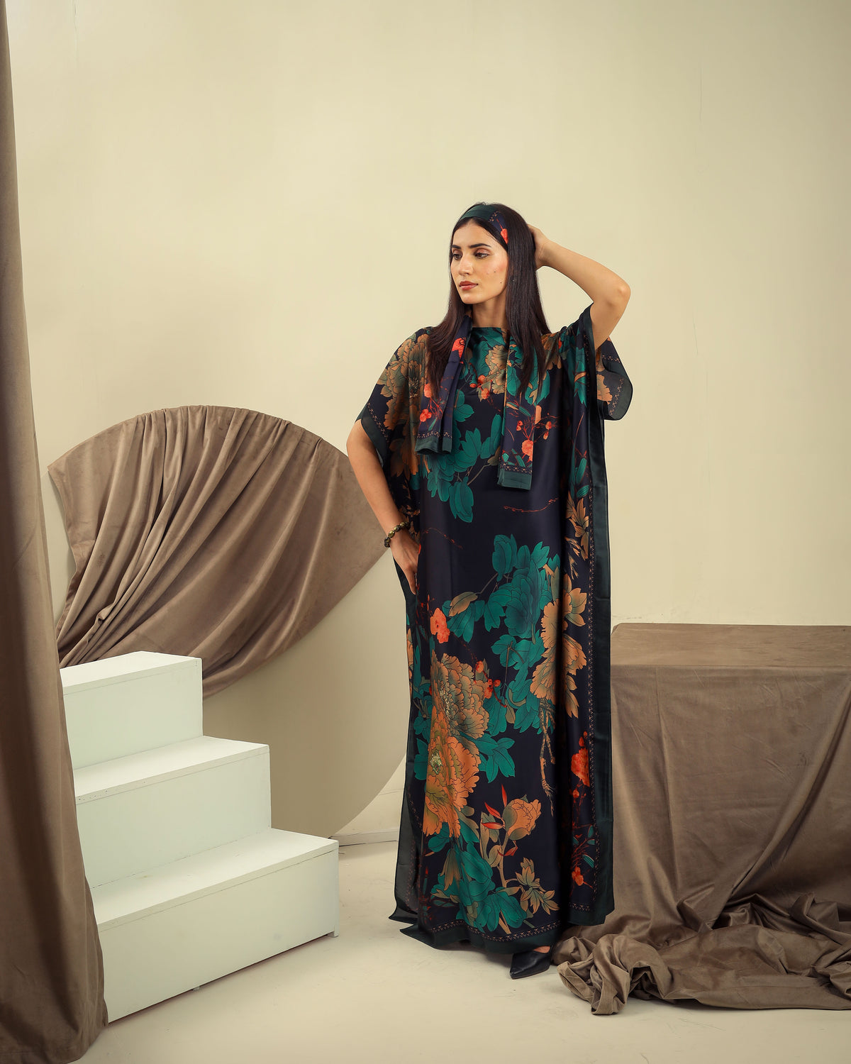 Navy Satin Kaftan