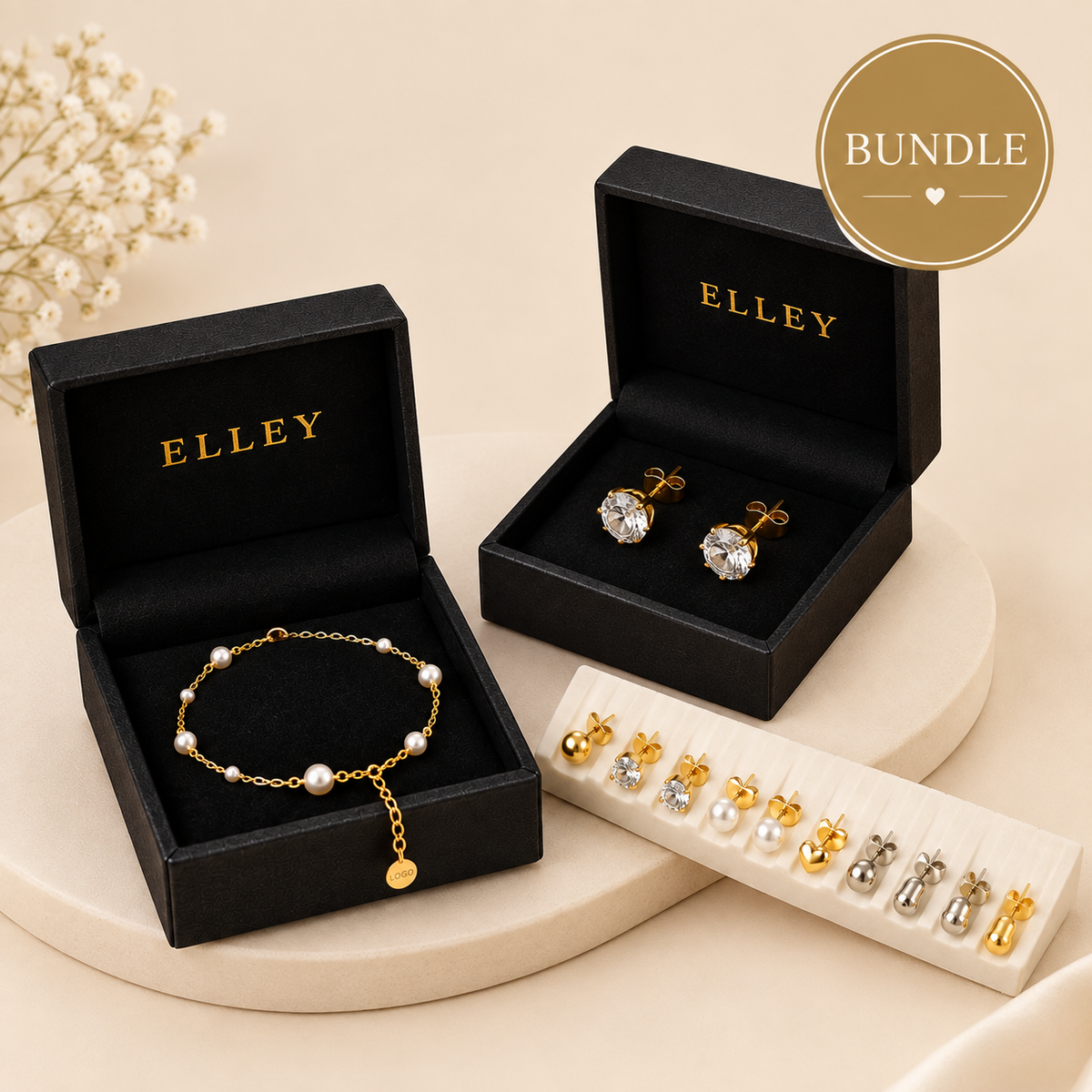 Dainty Pearl Bracelet and Studs Bundle