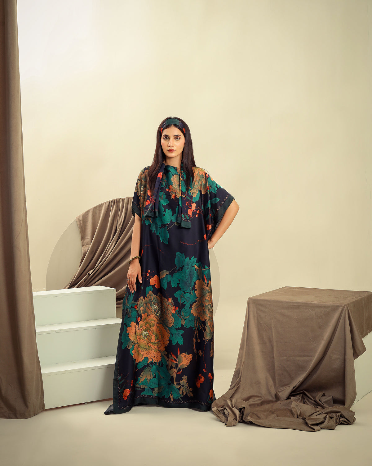 Navy Satin Kaftan