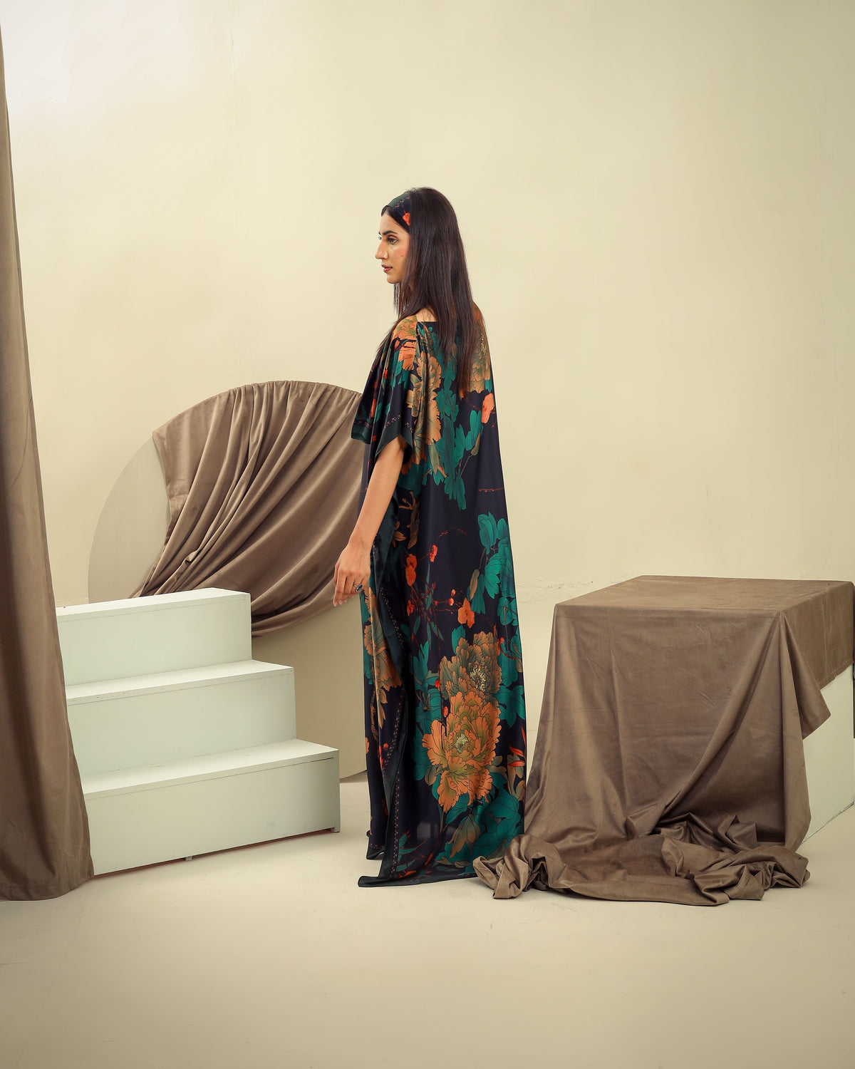 Navy Satin Kaftan