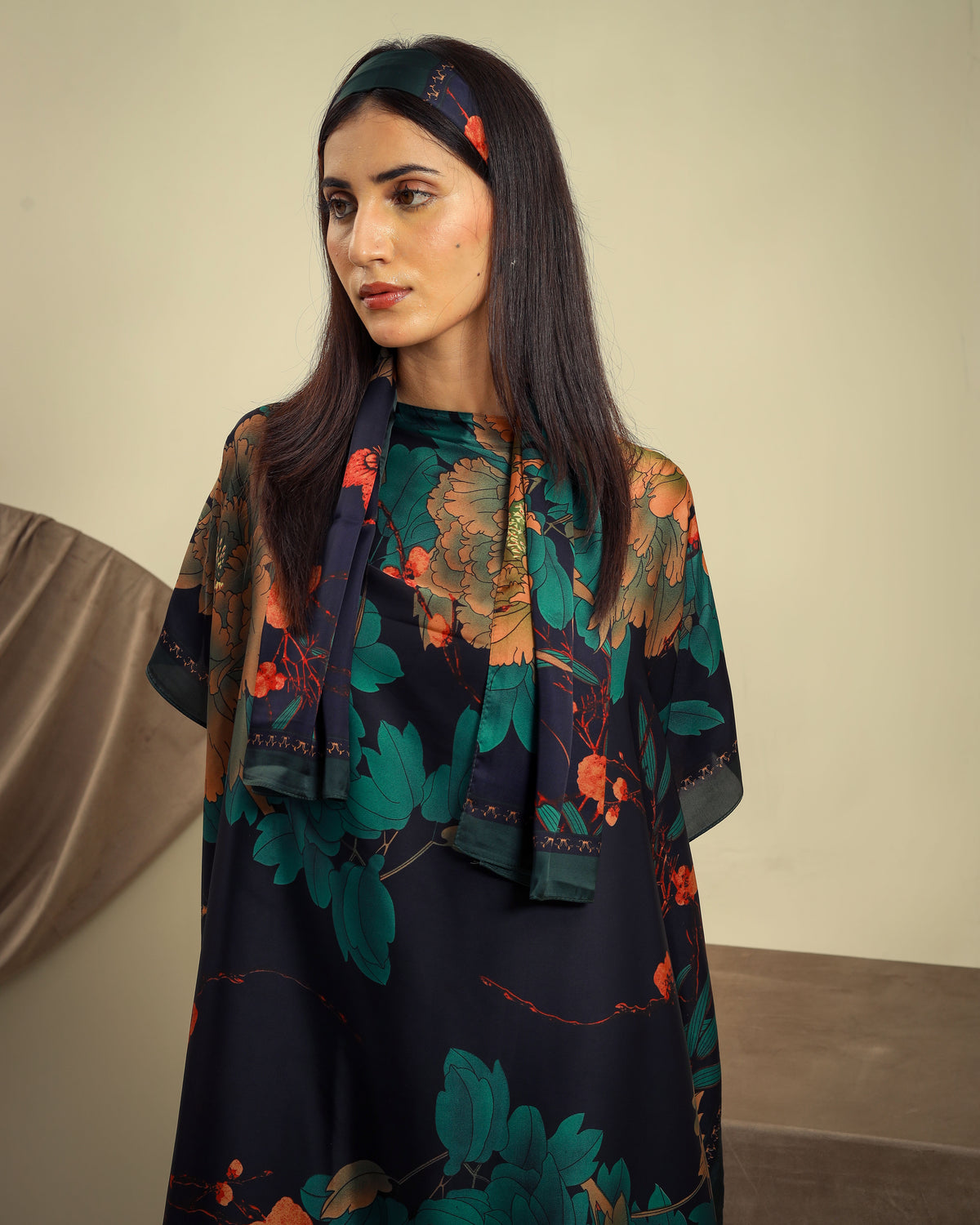 Navy Satin Kaftan