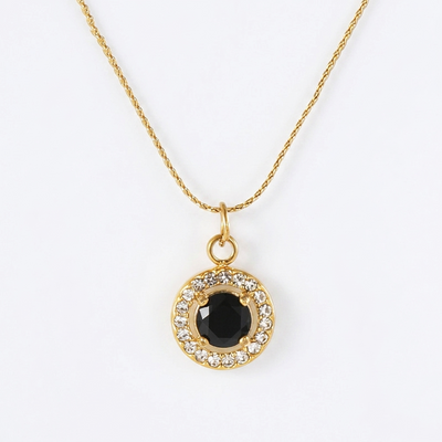 Round Onyx Halo Pendant Necklace