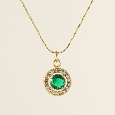 Round  Emerald Halo Pendant Necklace