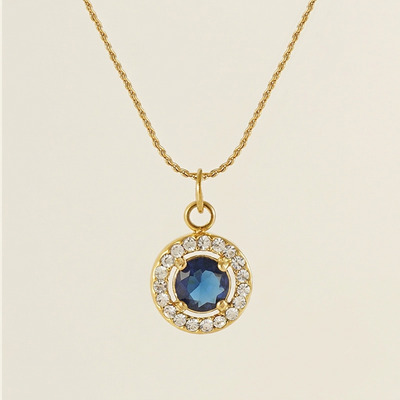 Round  Sapphire Halo Pendant Necklace